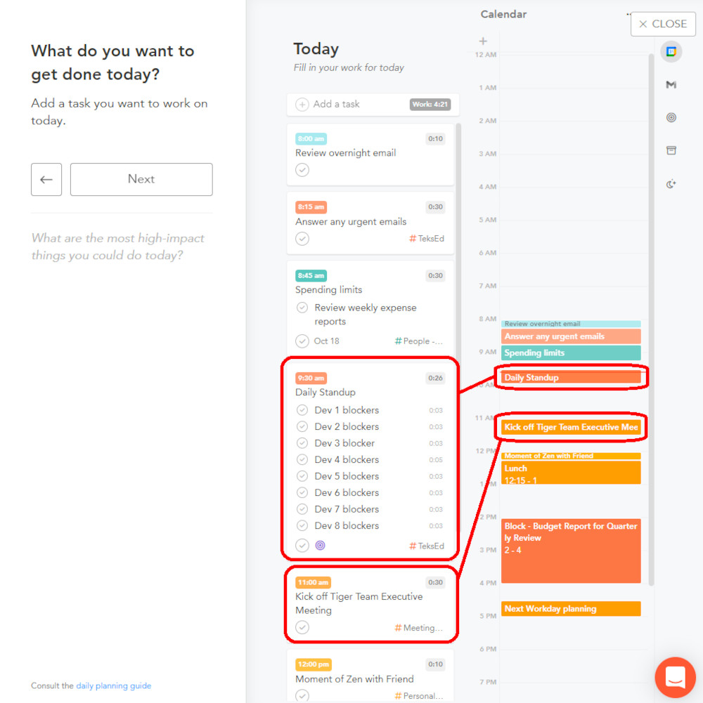 Sunsama daily routine sync to create a meeting plan and task plan for improved productivity